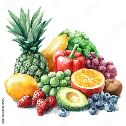 A watercolor drawing of Healthy Nutrition, isolated on a white background. Healthy Nutrition vector.
