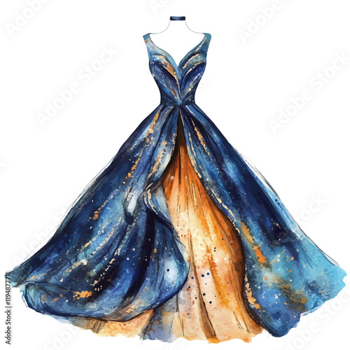 A watercolor vector of Haute Couture, isolated on a white background. Haute Couture vector.
