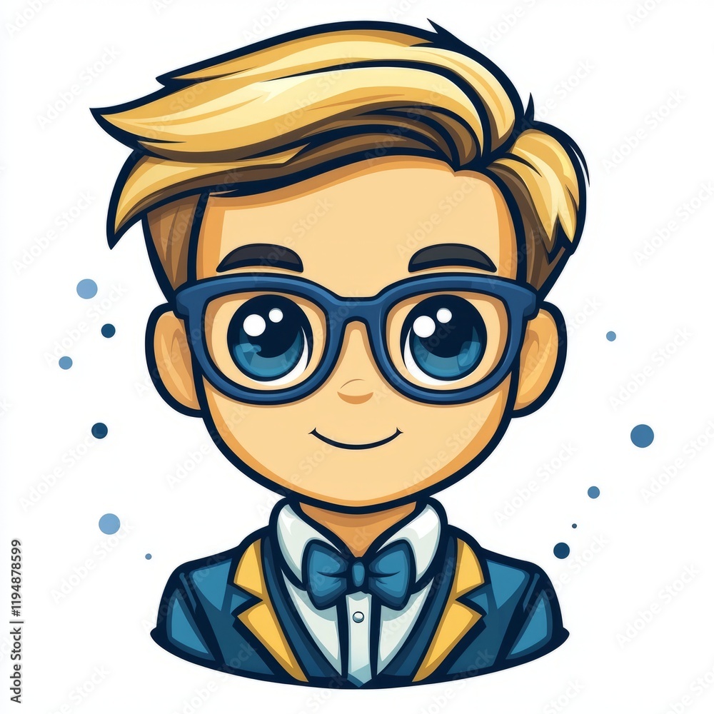 A Cartoon Boy Wearing Glasses and a Bow Tie A Cartoon Boy Wearing Glasses and a Bow Tie