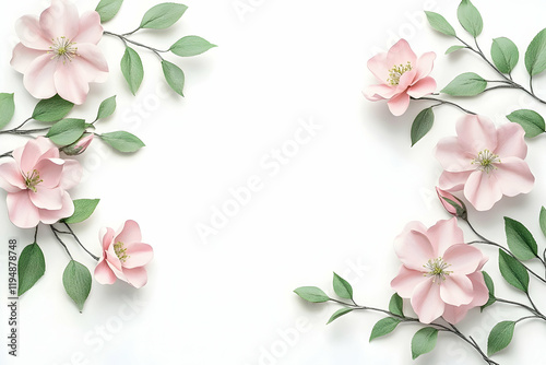 Delicate floral design with pink flowers and green leaves for a soft and charming look --ar 3:2 - Image #4 @Celeste