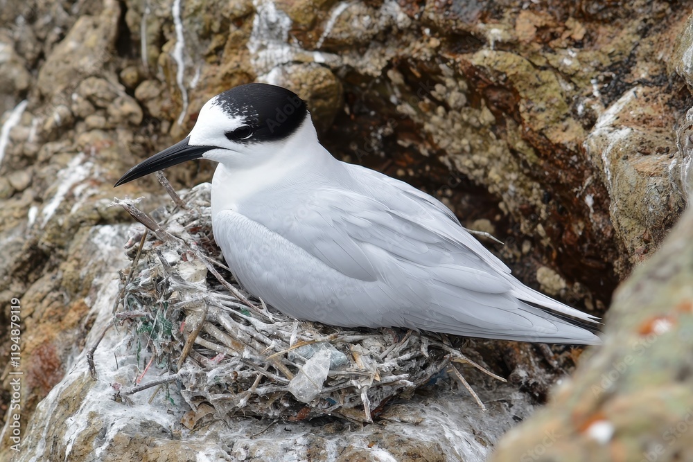 An Arctic tern nesting on a rocky outcrop, overlooking the Arctic Ocean. An Arctic tern nesting on a rocky outcrop, overlooking the Arctic Ocean.
