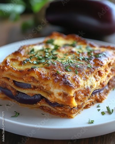 [Classic homemade Italian layered lasagna with eggplant] Homestyle Italian Lasagna with Eggplant & Fresh Herbs