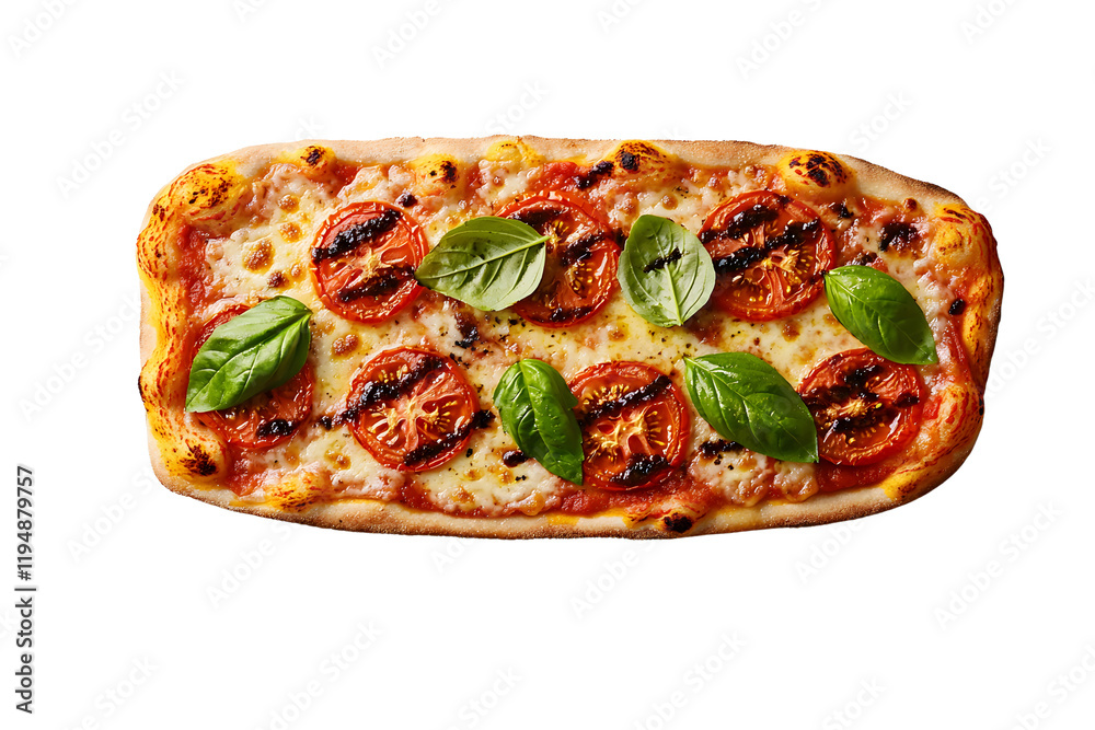 Grilling fresh tomato and basil pizza outdoor kitchen food photography contemporary setting top-down view culinary delight Grilling fresh tomato and basil pizza outdoor kitchen food photography contemporary setting top-down view culinary delight