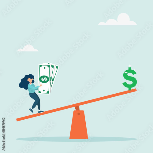 Leverage concept. Investors borrow money from others to use the swing to make big dollar signs. The concept of potential profitability.	