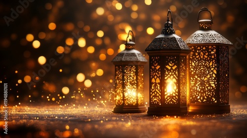 Wallpaper Mural Illuminated Ornate Lanterns Glowing Brightly Against A Dark Background Torontodigital.ca