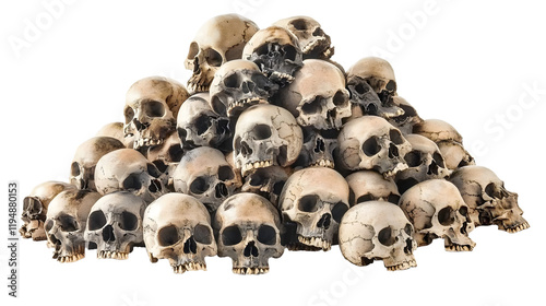 pile of skulls isolated on white background