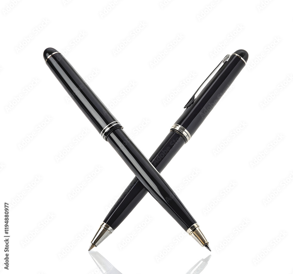 Black Pens Crossed Elegantly on a Clean Surface. PNG file for mock-up. Black Pens Crossed Elegantly on a Clean Surface. PNG file for mock-up.