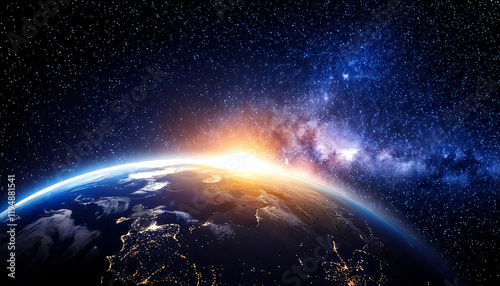 宇宙から見た地球と星空の輝き　生成AI