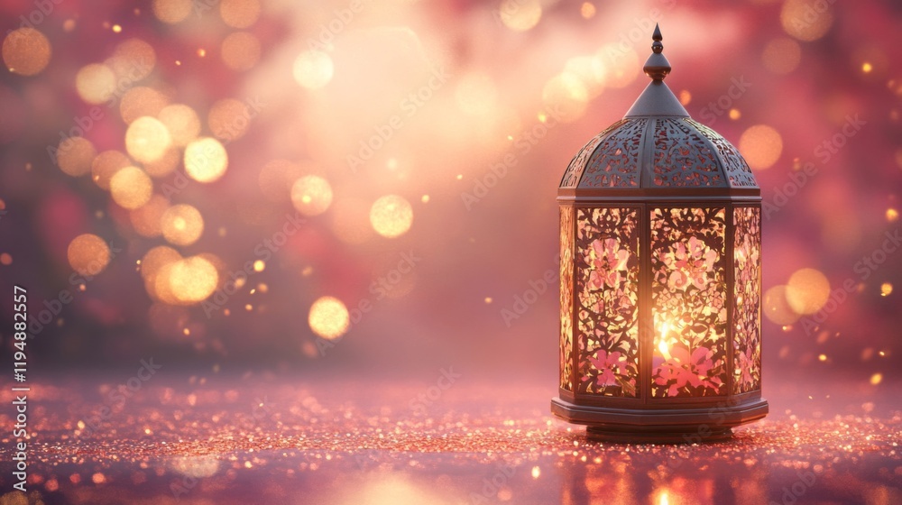 Ornate Lantern Glowing Softly Amidst Festive Lights Ornate Lantern Glowing Softly Amidst Festive Lights