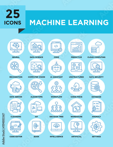 Machine Learning icon collection set. Containing design technology, digital, intelligence, science, artificial intelligence	