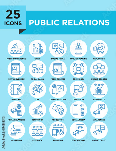 Public Relations icon collection set. Containing design business, public relations, management, corporate	