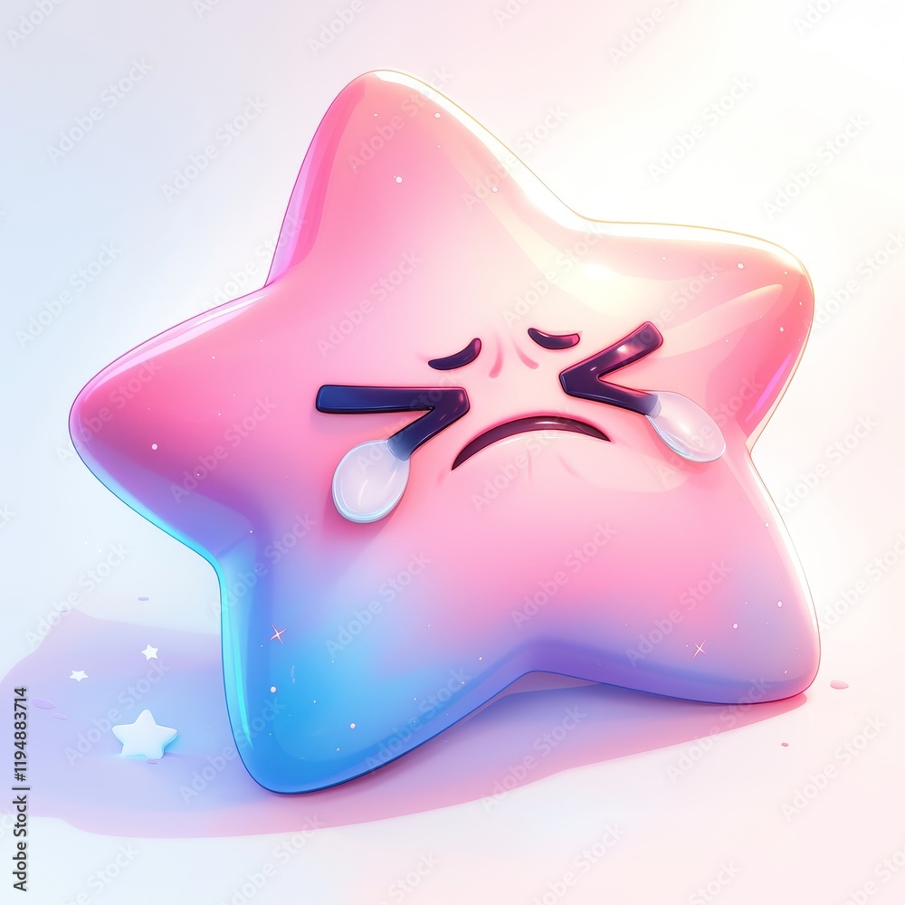 Cute sad star shining. star characters in neon design. Pink and blue gradient star isolated on white background. holographic icon in minimalistic design. stickers with 3D render of stars. Cute sad star shining. star characters in neon design. Pink and blue gradient star isolated on white background. holographic icon in minimalistic design. stickers with 3D render of stars.