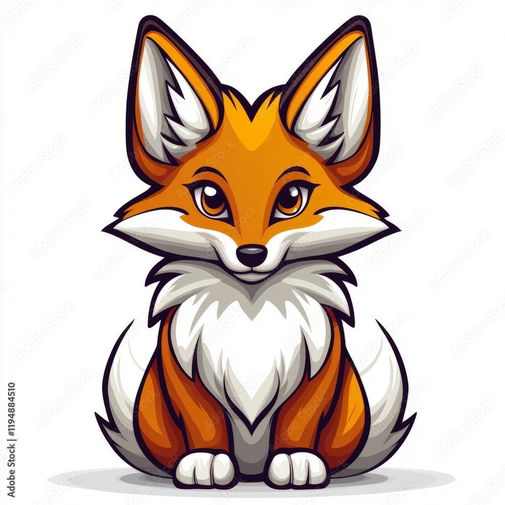 Adorable Cartoon Fox Sitting Pretty White Background Adorable Cartoon Fox Sitting Pretty White Background
