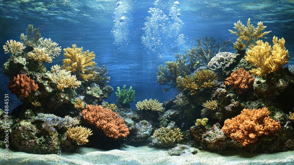 Naklejka premium Vibrant coral reef scene showcasing diverse marine life.