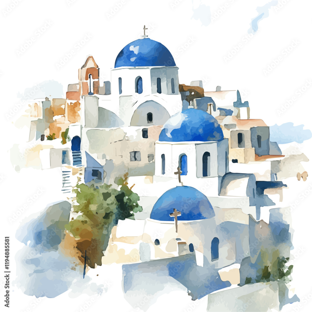 A watercolor of Greek symbols, isolated on a white background. Greek vector.
