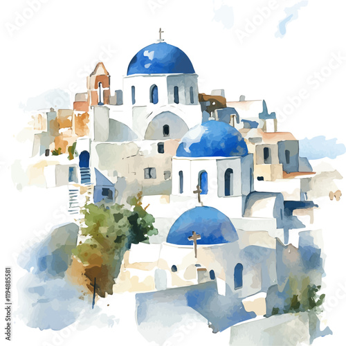 A watercolor of Greek symbols, isolated on a white background. Greek vector.
