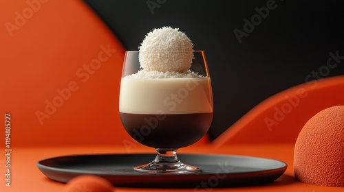 Coconut Cream Coffee Cocktail, Orange Background photo