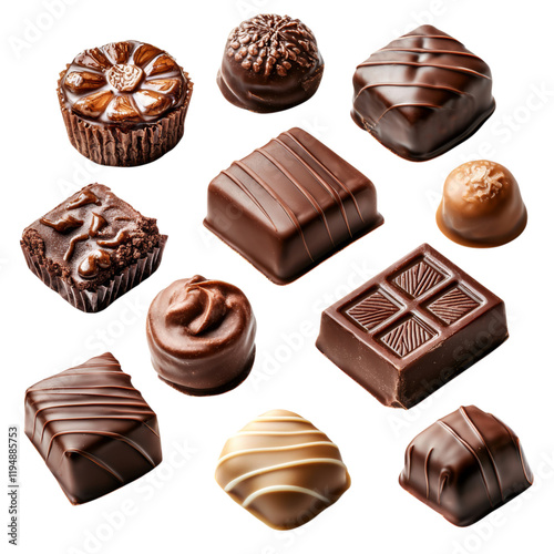 Assorted Gourmet Chocolate Collection on Dark Background Isolated on transparent background