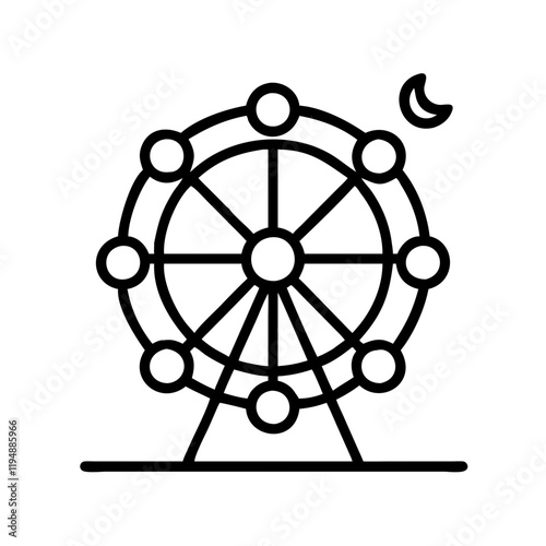 ferris wheel at night icon, ferris wheel at night line art - simple line art of ferris wheel at night, perfect for ferris wheel at night logos and icons and themed design 