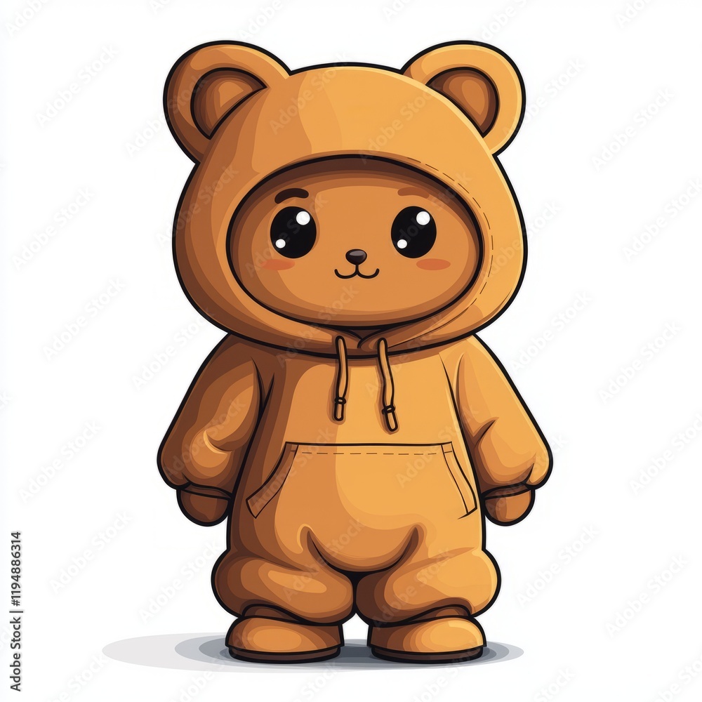 Fototapeta premium Adorable Brown Bear Wearing a Hoodie Jumpsuit