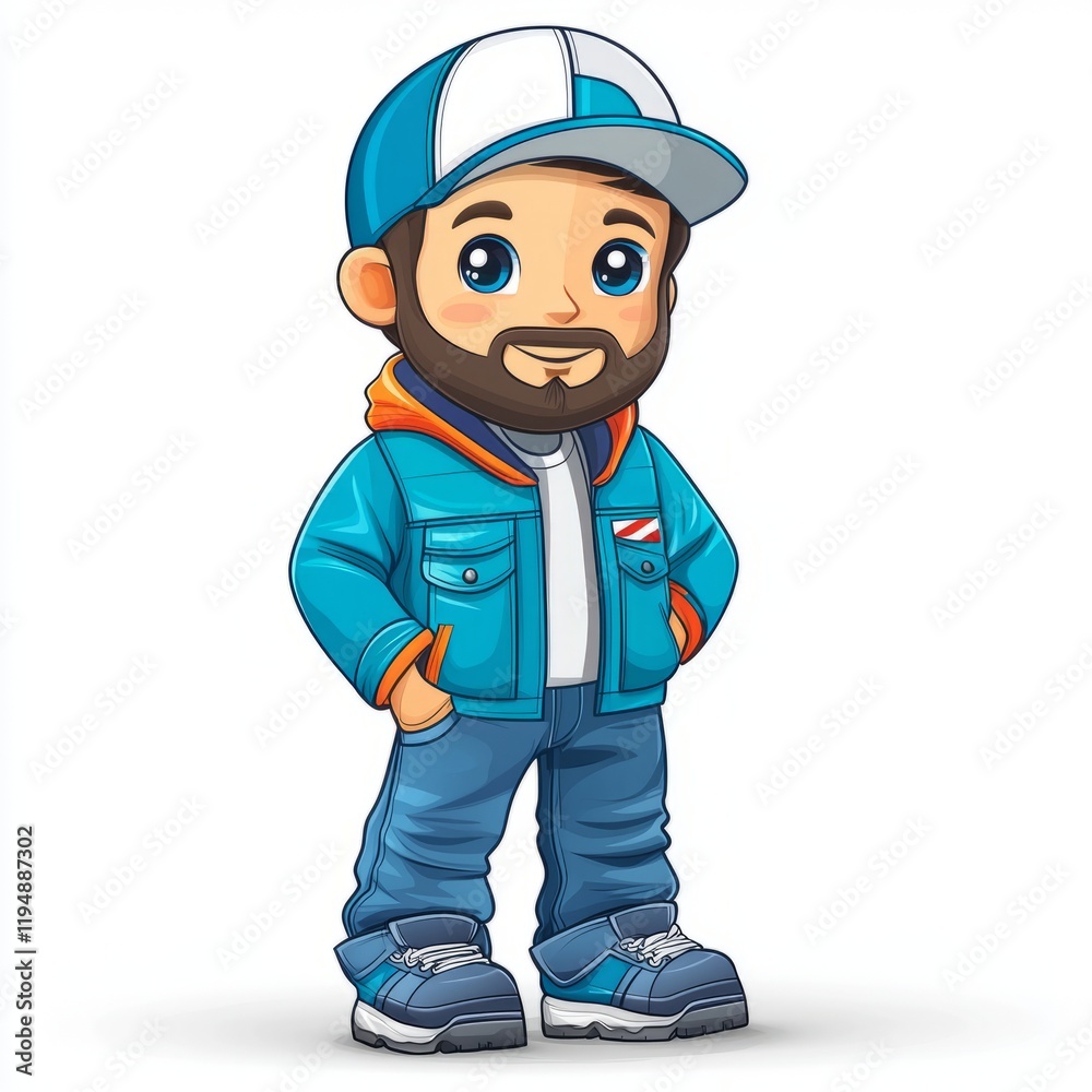 Cartoon Man Wearing Blue Jacket Jeans and Cap Cartoon Man Wearing Blue Jacket Jeans and Cap