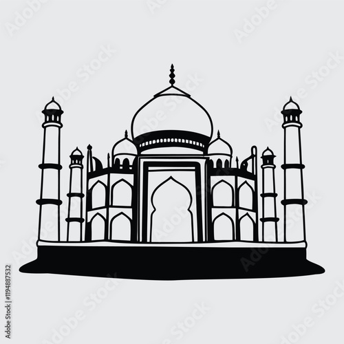 Taj-mahal image line art vector and illustration