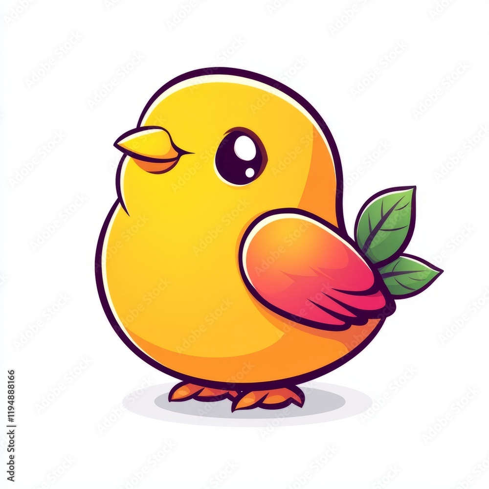 Fototapeta premium A Cute Yellow Bird Illustration With Green Leaves