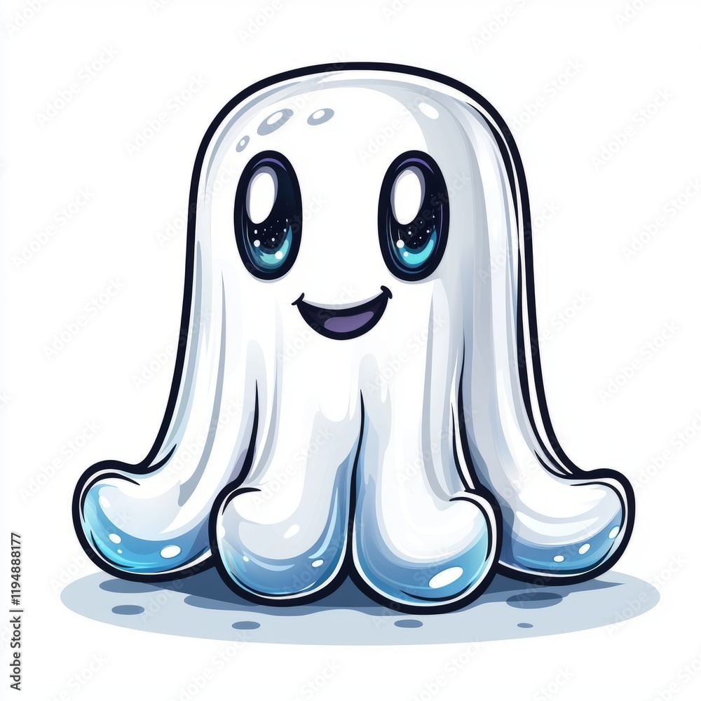 Obraz premium Adorable Cartoon Ghost With Big Eyes And A Smile
