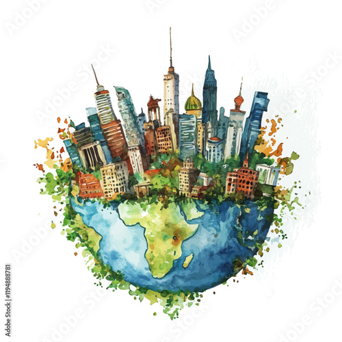 A watercolor drawing of globalization, isolated on a white background. Globalization vector.
