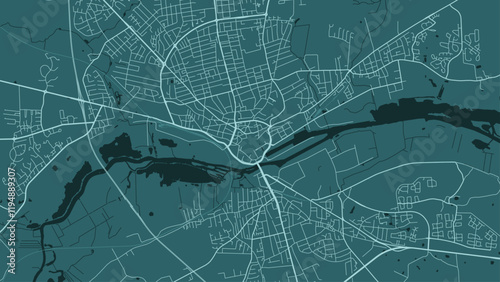 Blue Randers map, city in Denmark. Streetmap, municipality area.