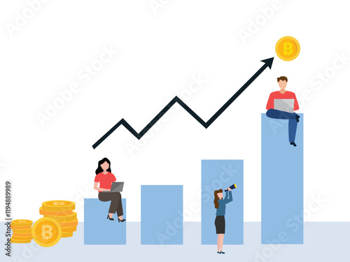 Working business team working for funding and making investments for bitcoin, digital Money, Cryptocurrency Investment Concept.
