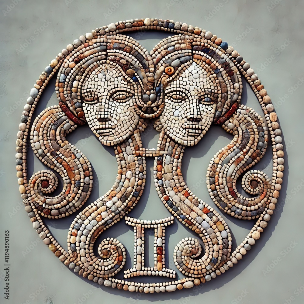 Obraz premium Beautifully made signs of the zodiac, in the technique of stone mosaic