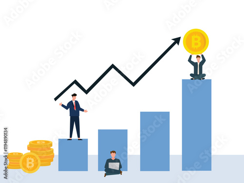Working business team working for funding and making investments for bitcoin, digital Money, Cryptocurrency Investment Concept.