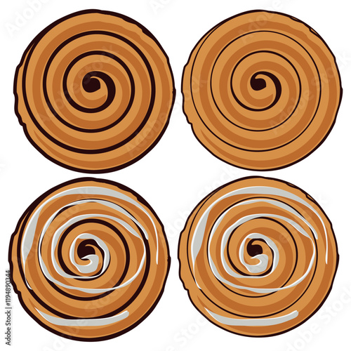 Top view cinnamon bun, cinnamon roll top.