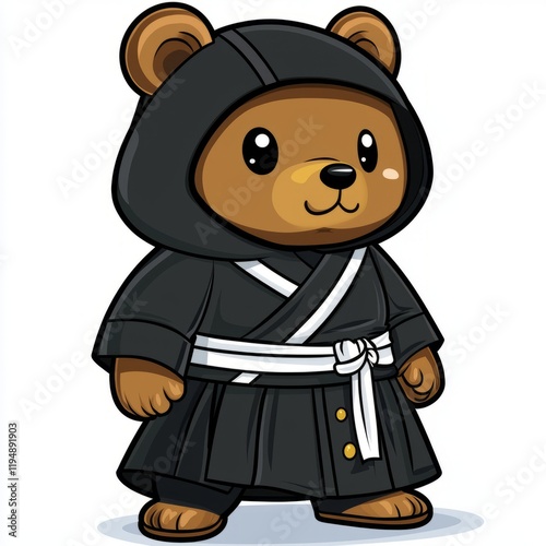 Adorable Brown Bear Dressed In A Black Martial Arts Robe photo