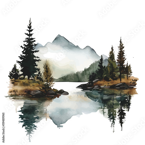 A watercolor illustration of freshwater lakes, isolated on a white background. Freshwater lakes vector.
