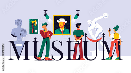Museum Visit Illustration with Art and Sculptures