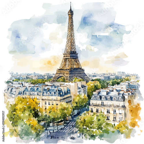 A watercolor painting of French culture, isolated on a white background. French vector.

