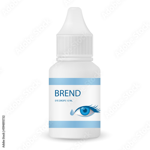 Eye drops, line icon. Small plastic bottle with text