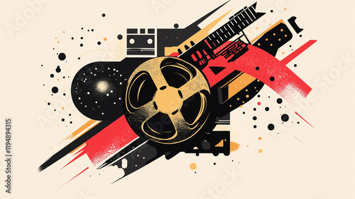 Abstract cinematic collage with film reel
