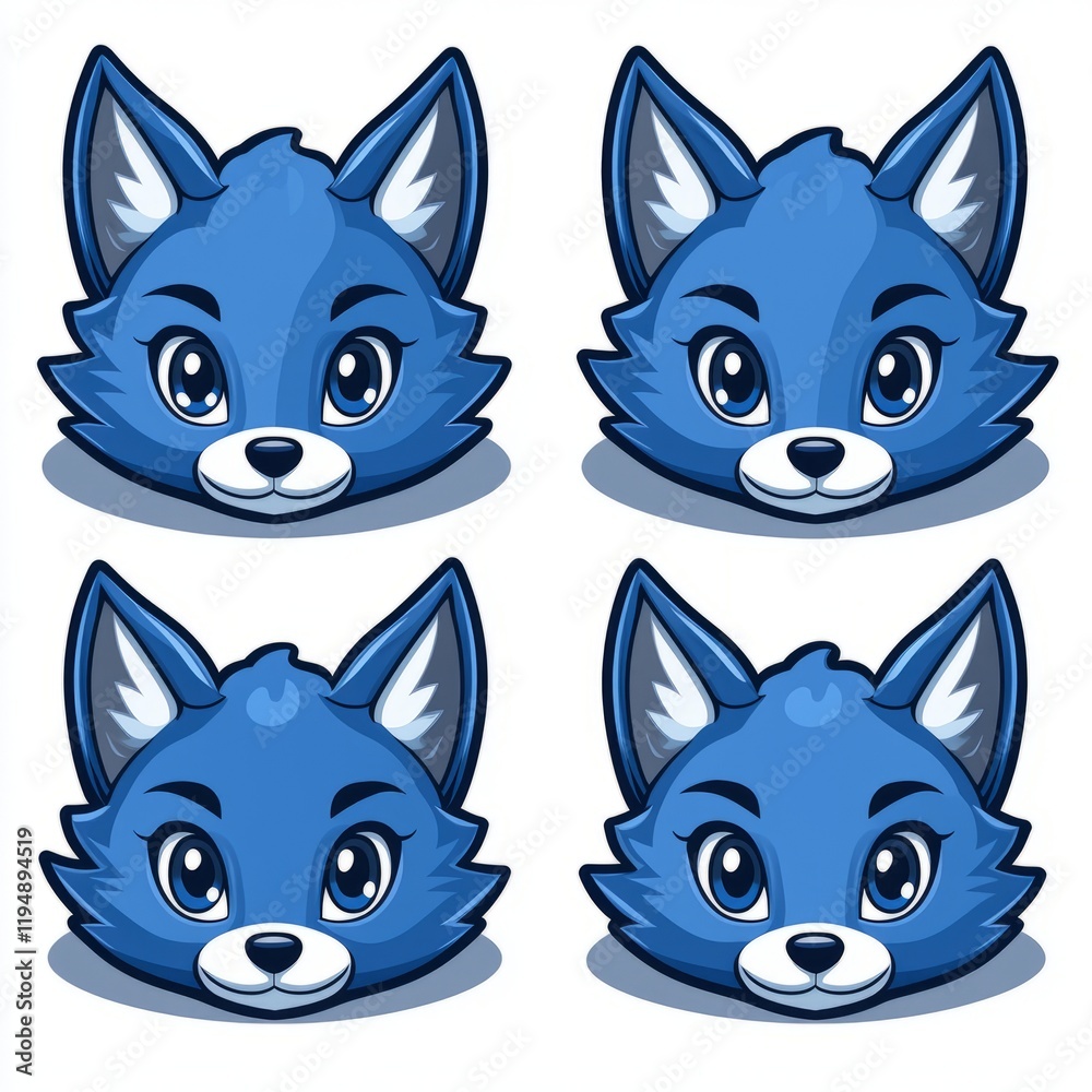 Fototapeta premium Four Adorable Blue Fox Heads Displaying Different Expressions