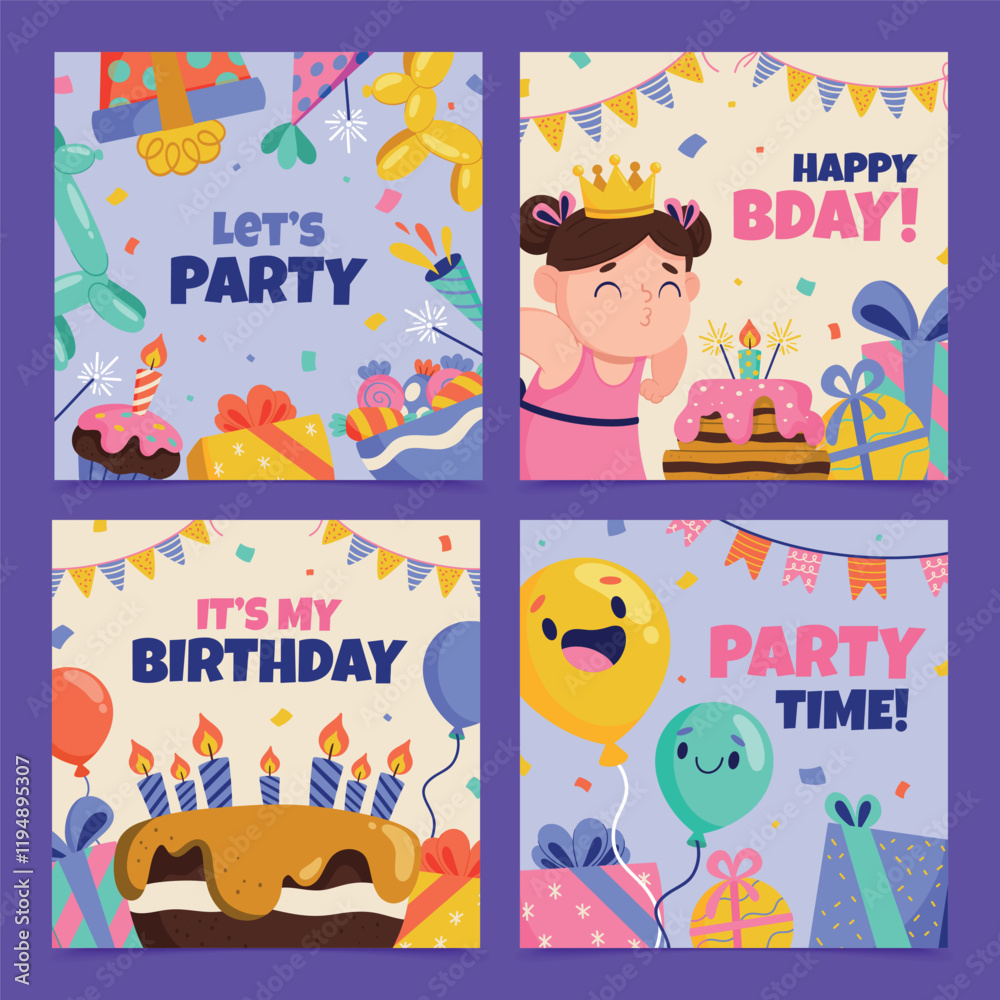 Fototapeta premium Colorful Birthday Celebration Illustrations