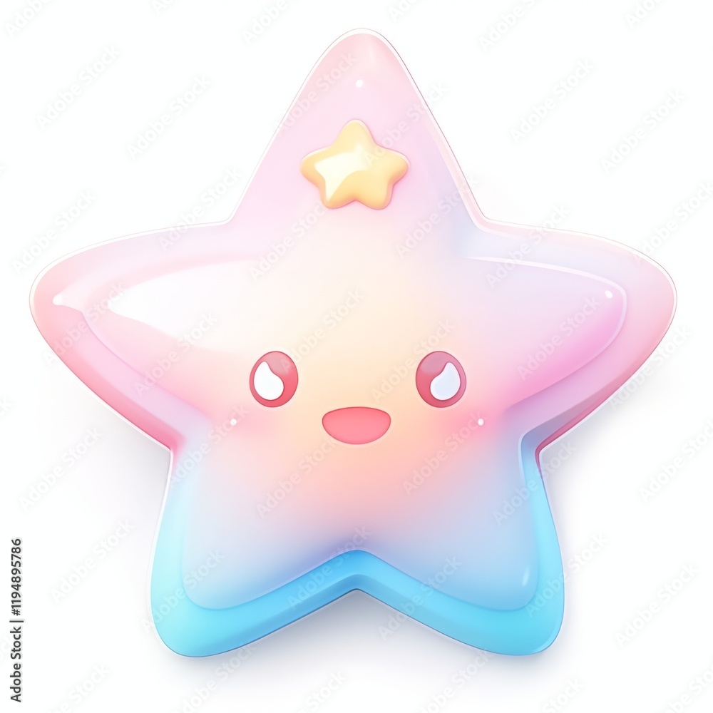 Obraz premium Cute happy star shining. star characters in neon design. Pink and blue gradient star isolated on white background. holographic icon in minimalistic design. stickers with 3D render of stars.