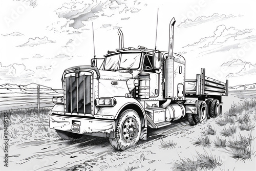 Sketch of truck for colouring learning, version 3
