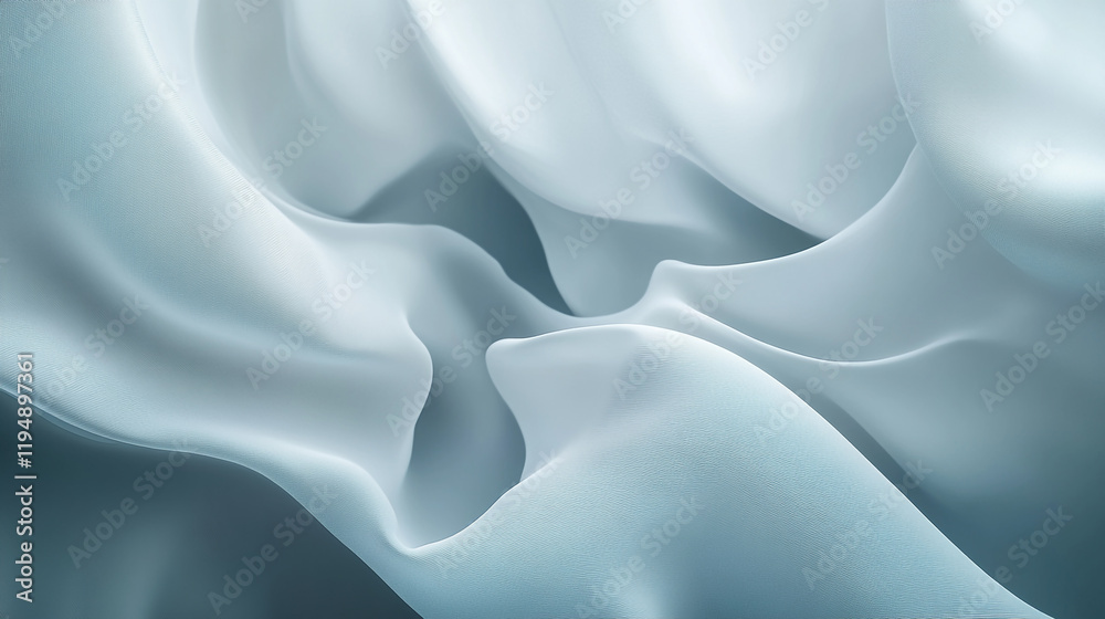 Fototapeta premium Soft blue fabric gently drapes to create flowing waves and textures in serene light