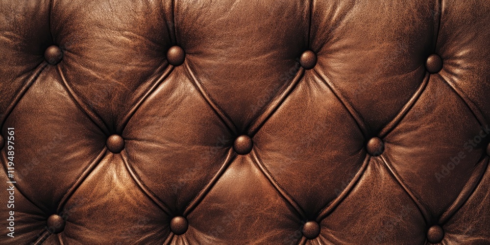Fototapeta premium Brown leather texture with large buttons and diamond tufting pattern, featuring deep shades of brown and a smooth, polished finish.