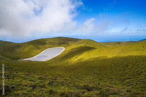Lake Lagoa da Rosada in geological park in PIco island Azores, Portugalia.