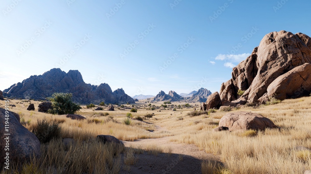 Sunlit Desert Landscape with Rock Formations Sunlit Desert Landscape with Rock Formations