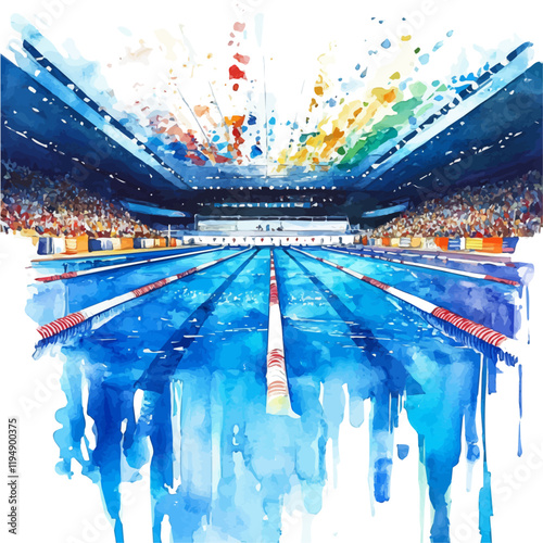 A watercolor drawing of the FINA World Championships, isolated on a white background. FINA World Championships vector.
