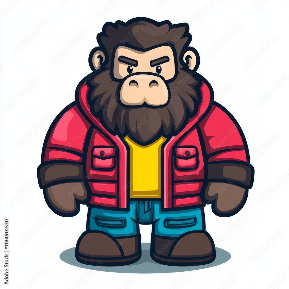 A Cartoon Gorilla Wearing a Red Jacket and Blue Pants A Cartoon Gorilla Wearing a Red Jacket and Blue Pants